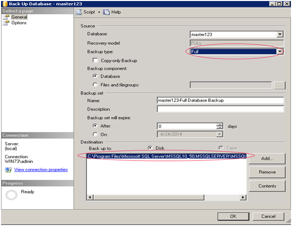 full sql backup and location