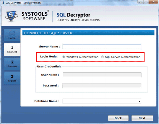 SQL decryptor Authentication