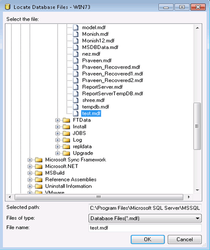 sql database files list