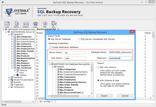 export on sql server