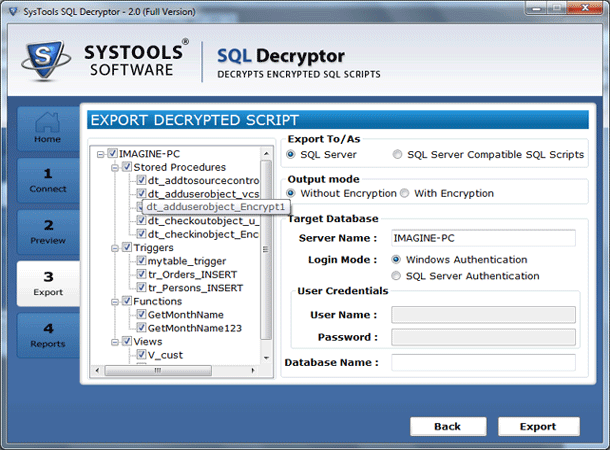 export sql decrypt database