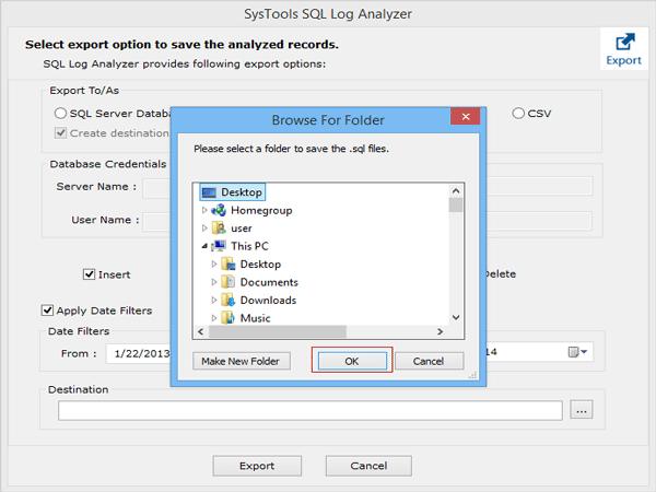 choose path to save log data