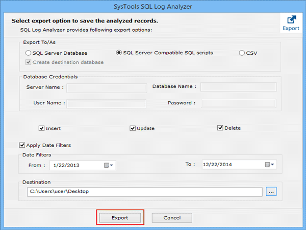 export log file