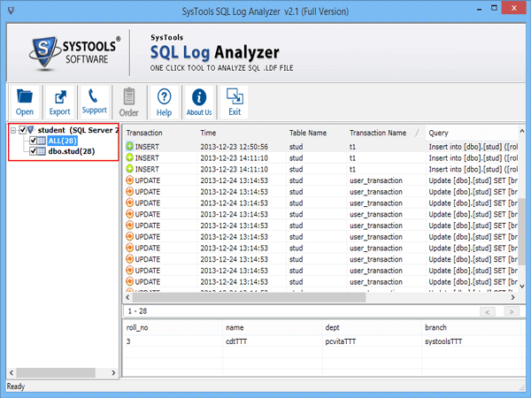 select tables to export