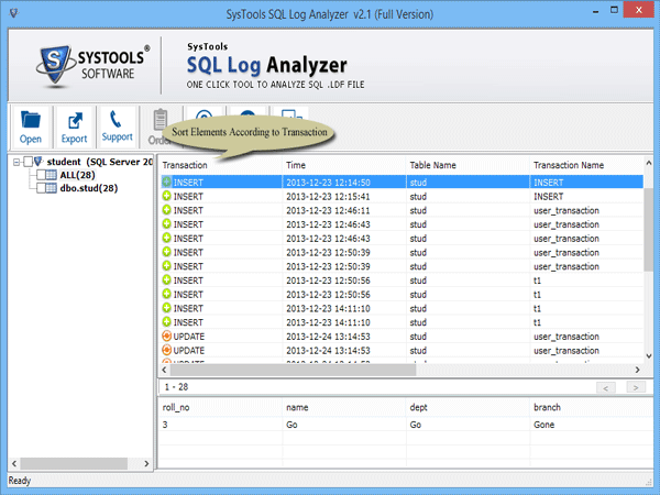 sort according to transactions