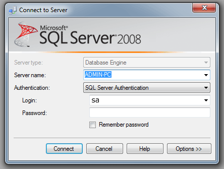 connect sql server without password