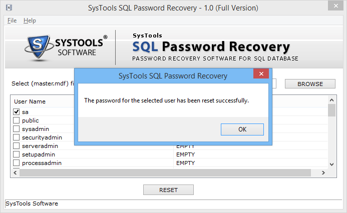reset sql server password