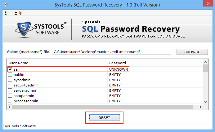 select user name which want to reset the password