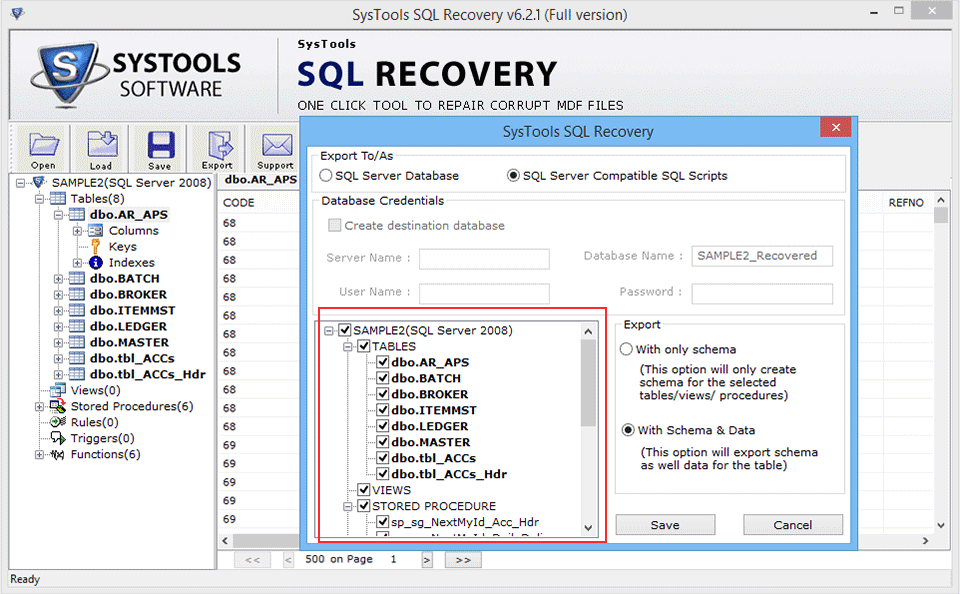 Export Selected SQL Items